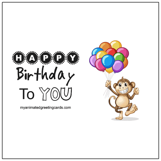 Animated Monkey With Present Card Happy Birthday Card