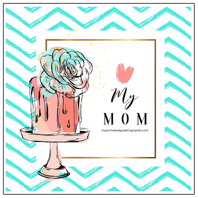 I Love My Mom Mothers Day Cake Heart Card