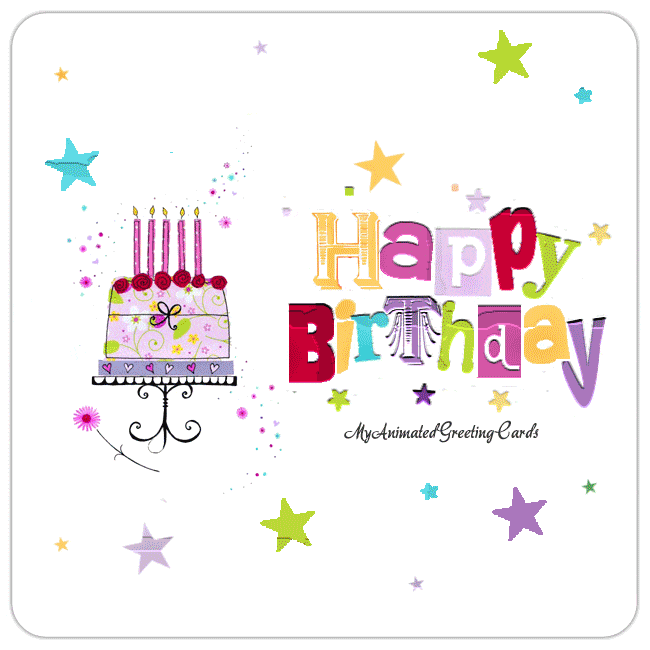 Birthday Card Animated Banner Cake Candles Stars