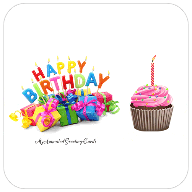 Animated Colorful Cupcake Happy Birthday Card