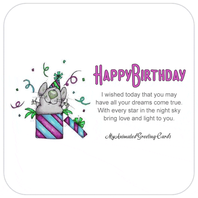 Animated Rat In Present Happy Birthday Card
