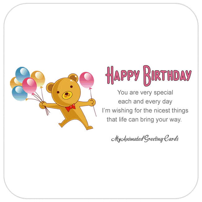 Animated Teddybear With Balloons Happy Birthday Card