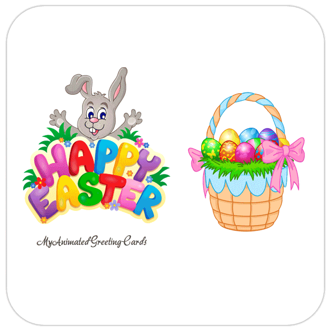 Animated Happy Easter Bunny With Eggs Card