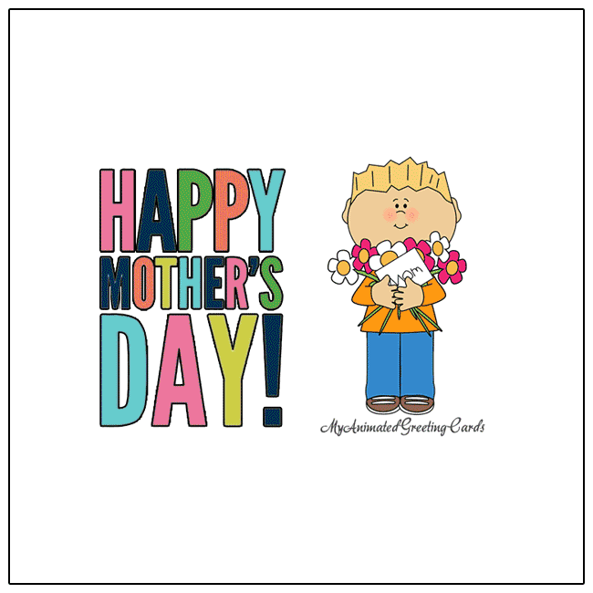 Animated Boy With Flowers Happy Mothers Day Card