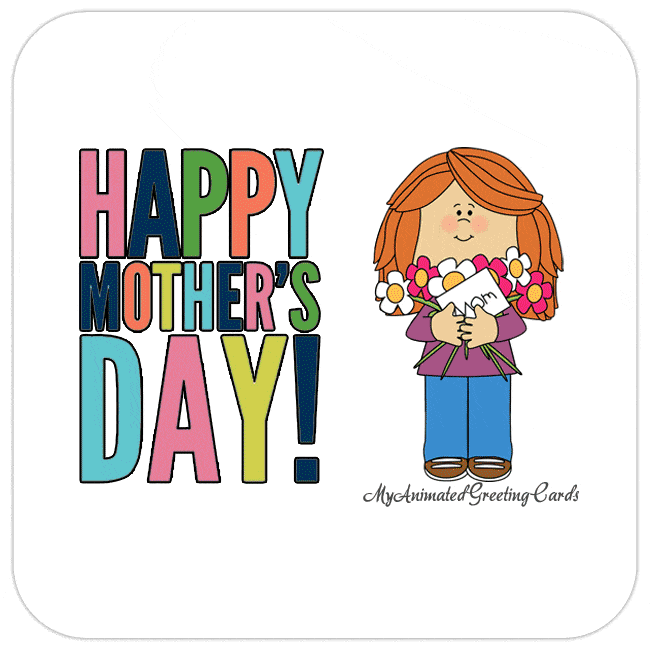 Animated Girl With Flowers Happy Mothers Day Card