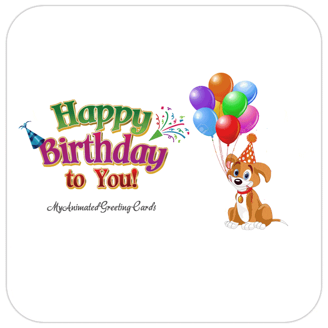Animated Dog With Balloons Birthday Card