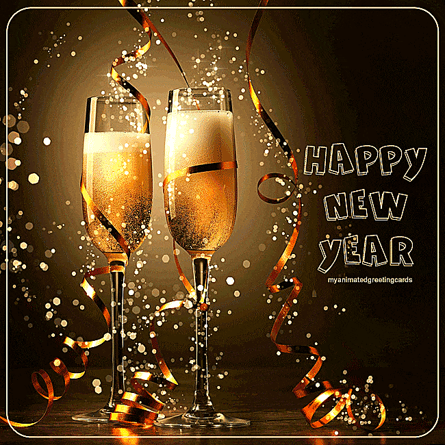 Happy New Year Wine Glasses Animated