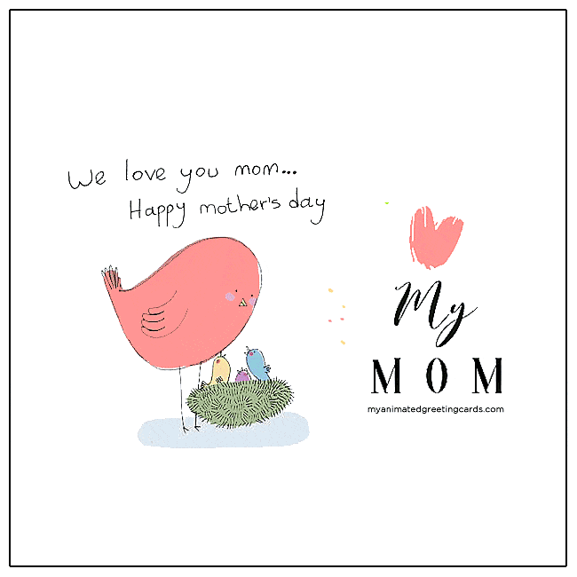Happy Mothers Day I Love My Mom Cute Mother Bird Baby Birds Card